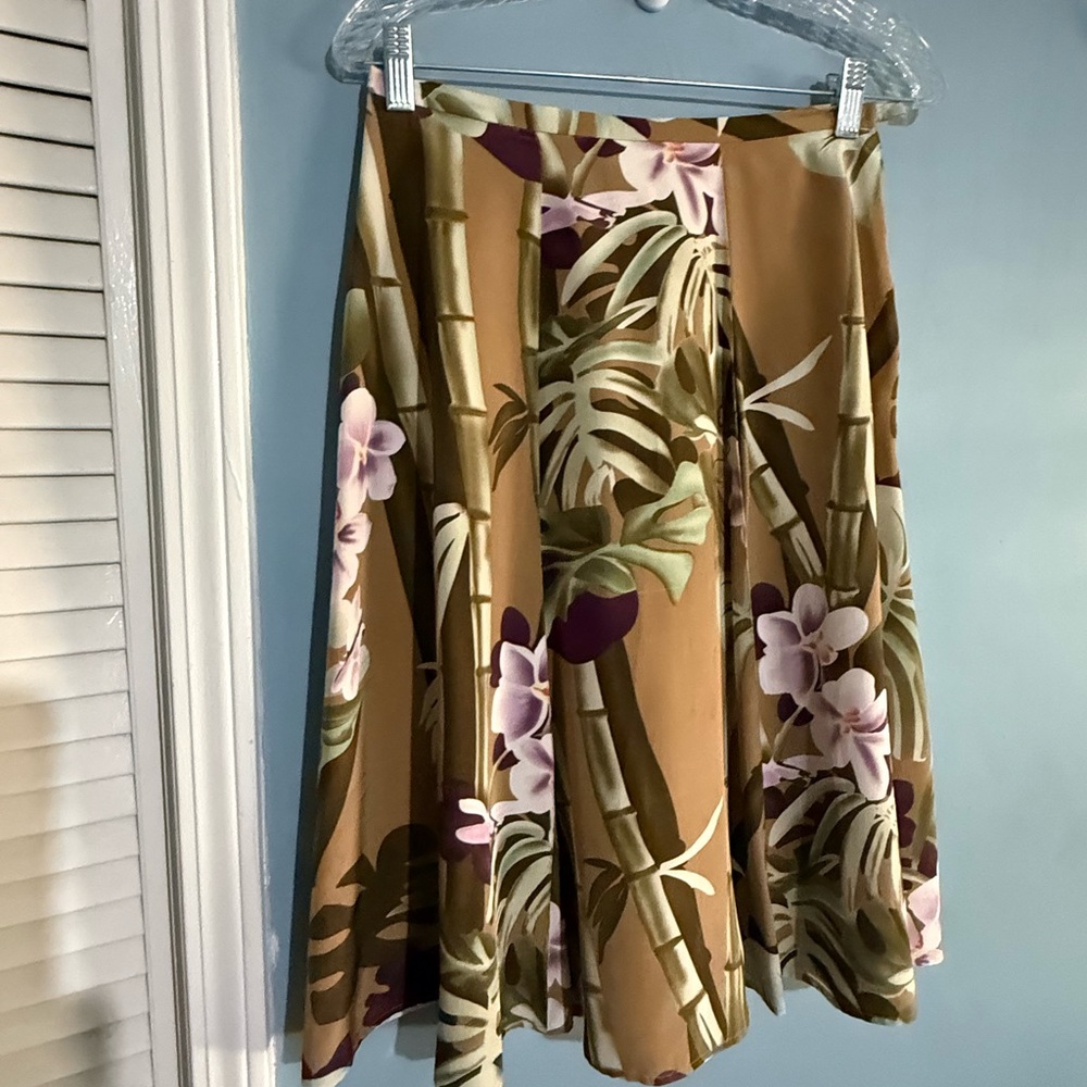 Tropical Floral A-Line Skirt - Brown and Purple - Picture 2 of 16